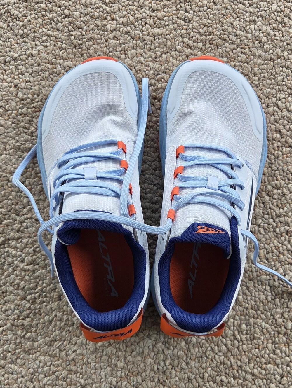 Altra White Light Blue Trail Runner with Orange Sole Accents - Picture 2 of 8
